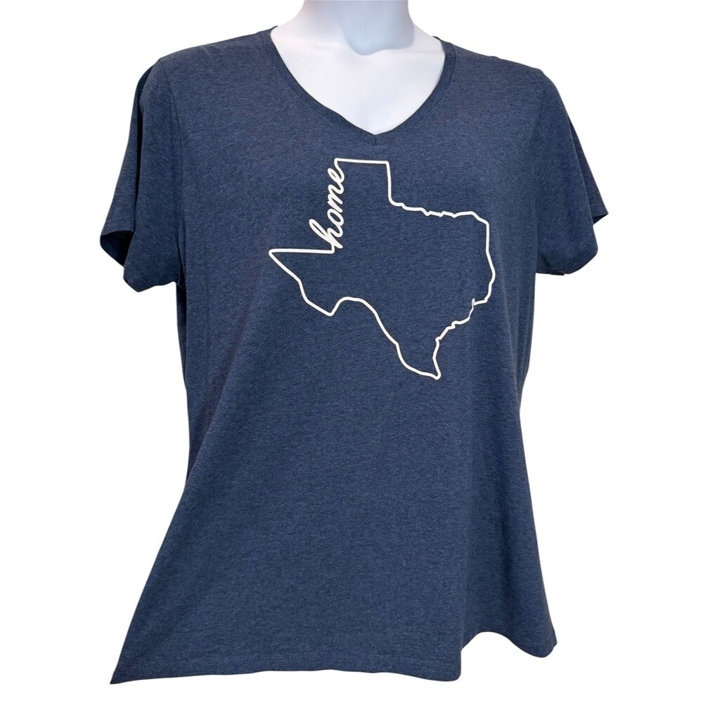 Jerzees Tri-Blend Womens Texas T-Shirt Size 2X Short Sleeve V-Neck Heather Blue